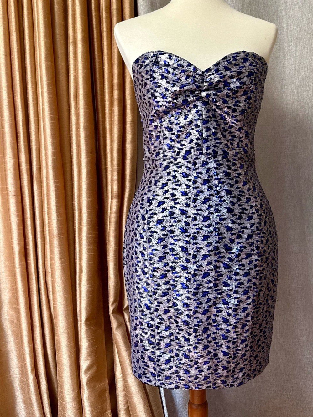 Sequin Cami Strapless Sheath Dress in Navy(Royal Blue) and Silver Sequence